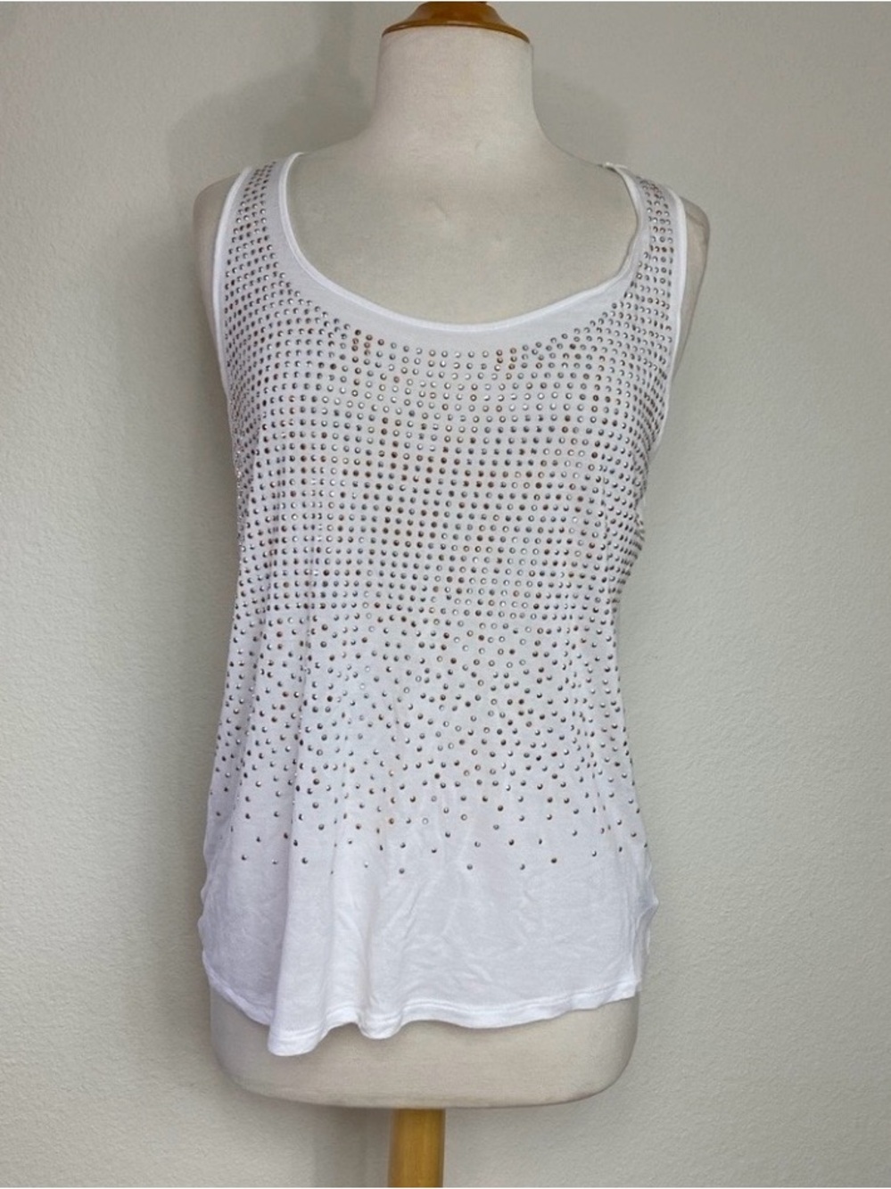 INC Women's White Bling Studded Tank Top Size Large Streetwear Casual Rocker